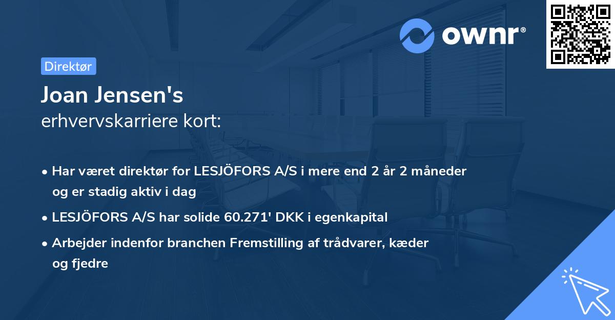 Joan Jensen's erhvervskarriere kort