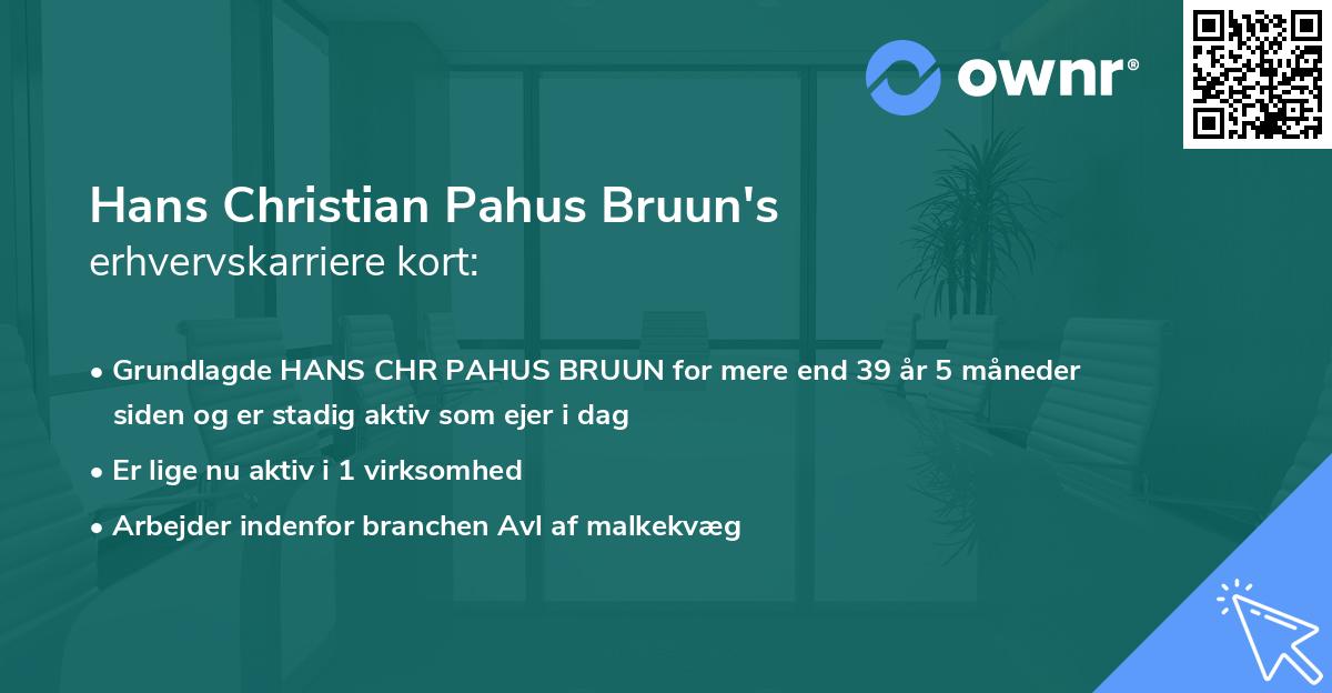 Hans Christian Pahus Bruun's erhvervskarriere kort