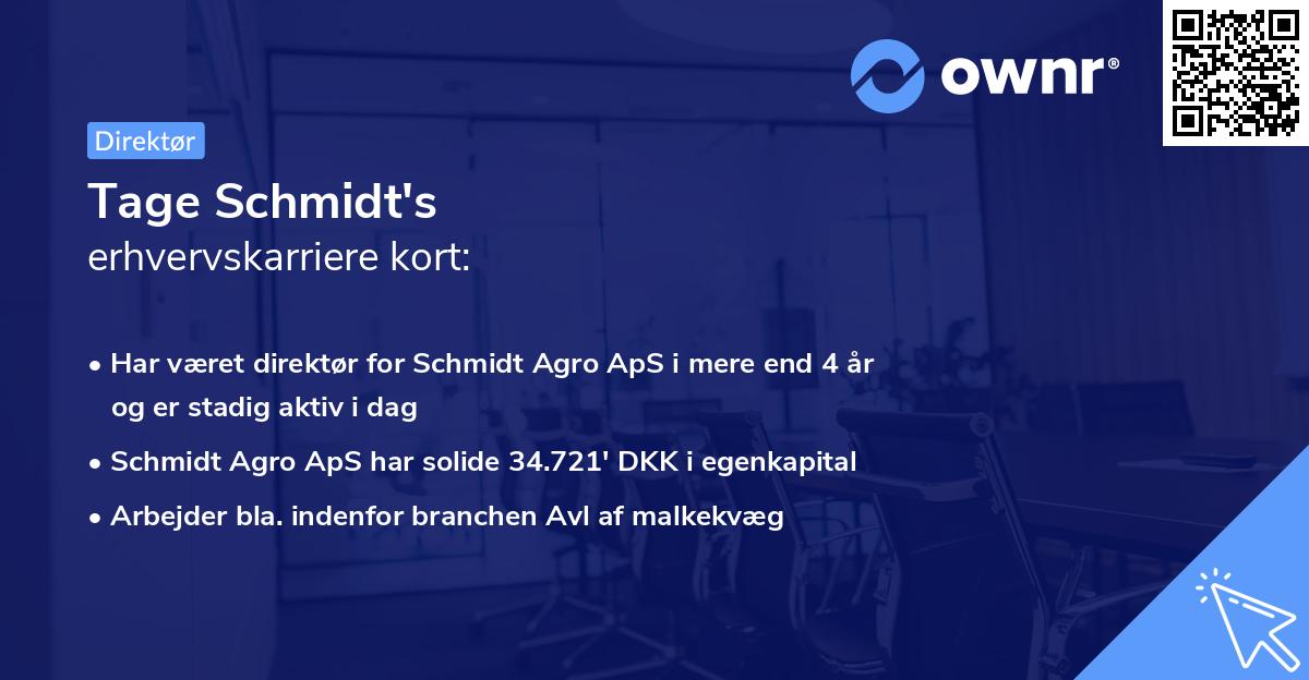 Tage Schmidt's erhvervskarriere kort