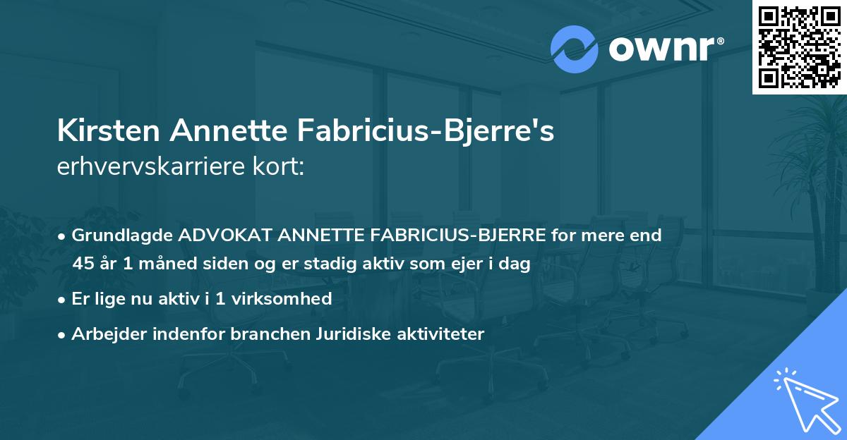 Kirsten Annette Fabricius-Bjerre's erhvervskarriere kort