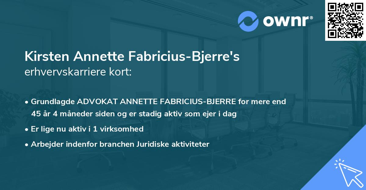 Kirsten Annette Fabricius-Bjerre's erhvervskarriere kort