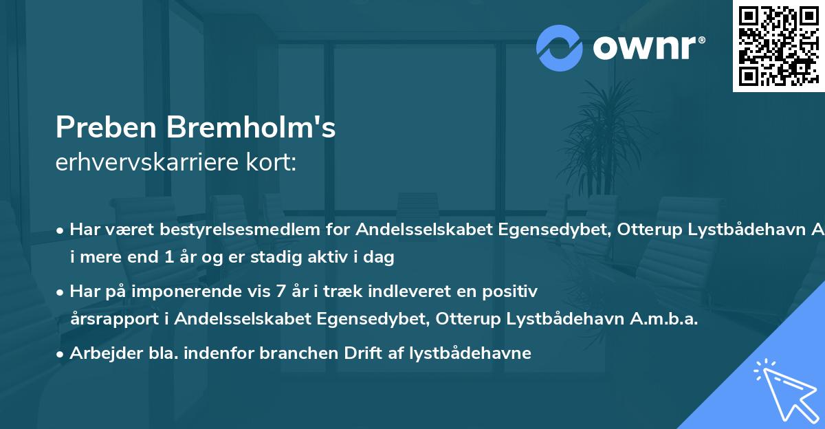 Preben Bremholm's erhvervskarriere kort