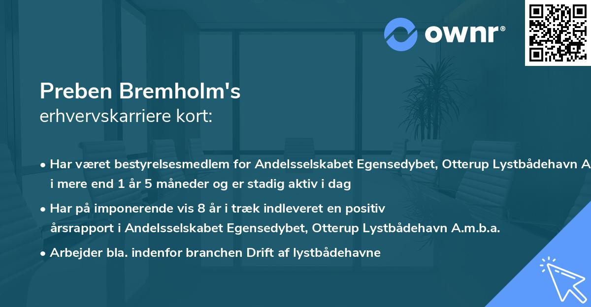 Preben Bremholm's erhvervskarriere kort