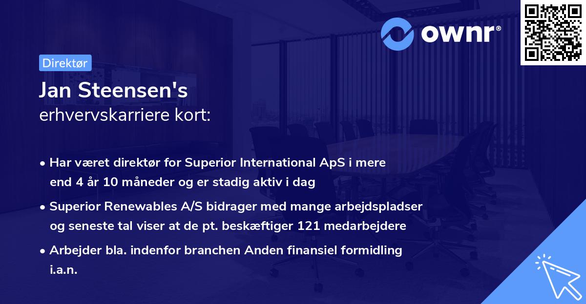 Jan Steensen's erhvervskarriere kort
