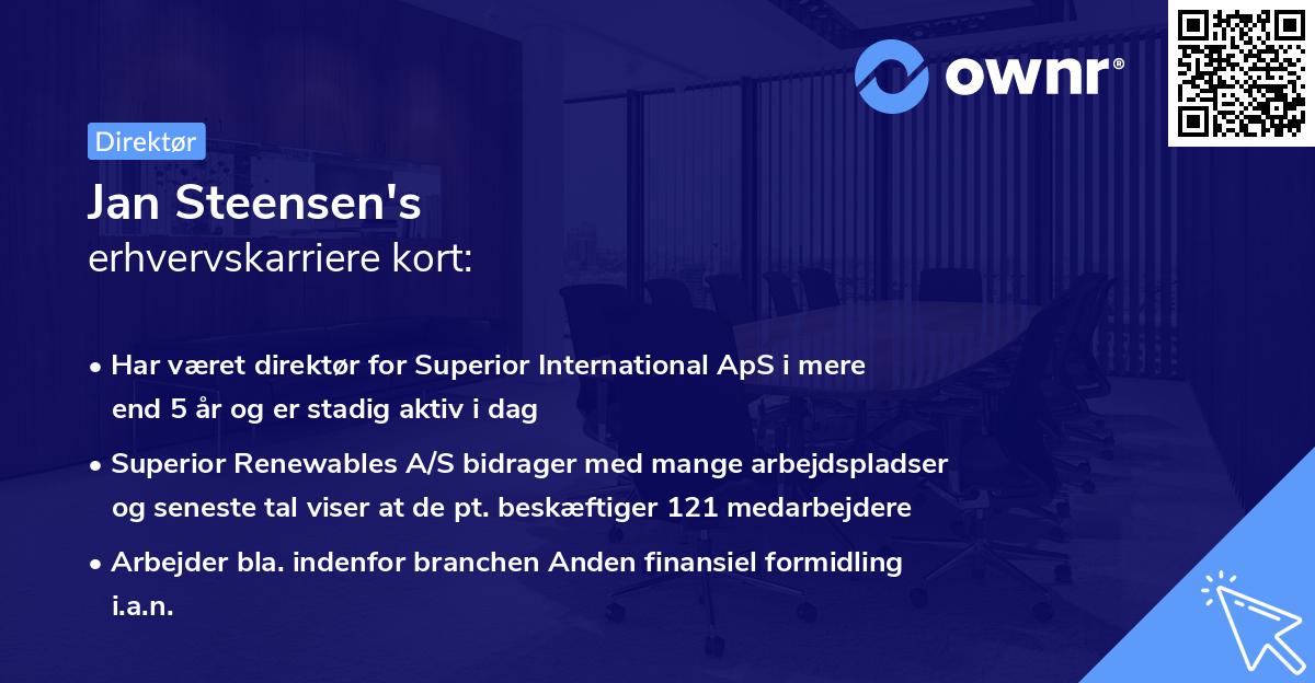 Jan Steensen's erhvervskarriere kort
