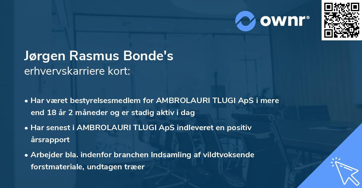 Jørgen Rasmus Bonde's erhvervskarriere kort