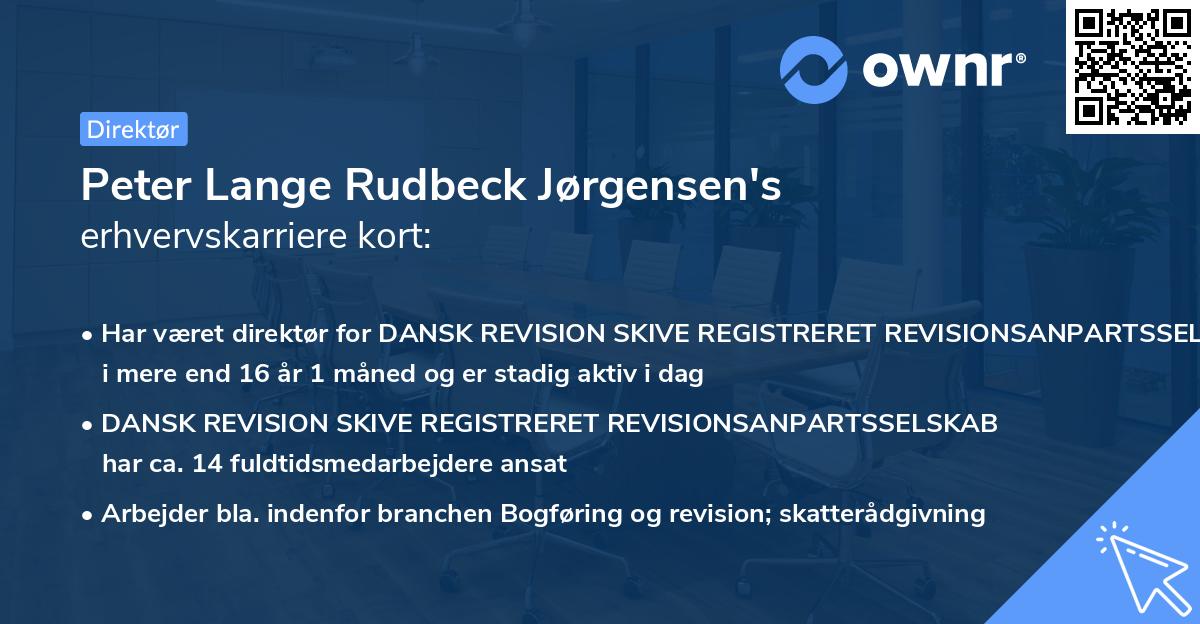 Peter Lange Rudbeck Jørgensen's erhvervskarriere kort