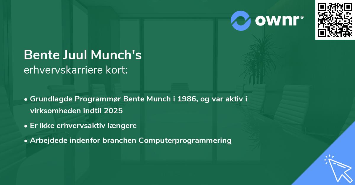 Bente Juul Munch's erhvervskarriere kort