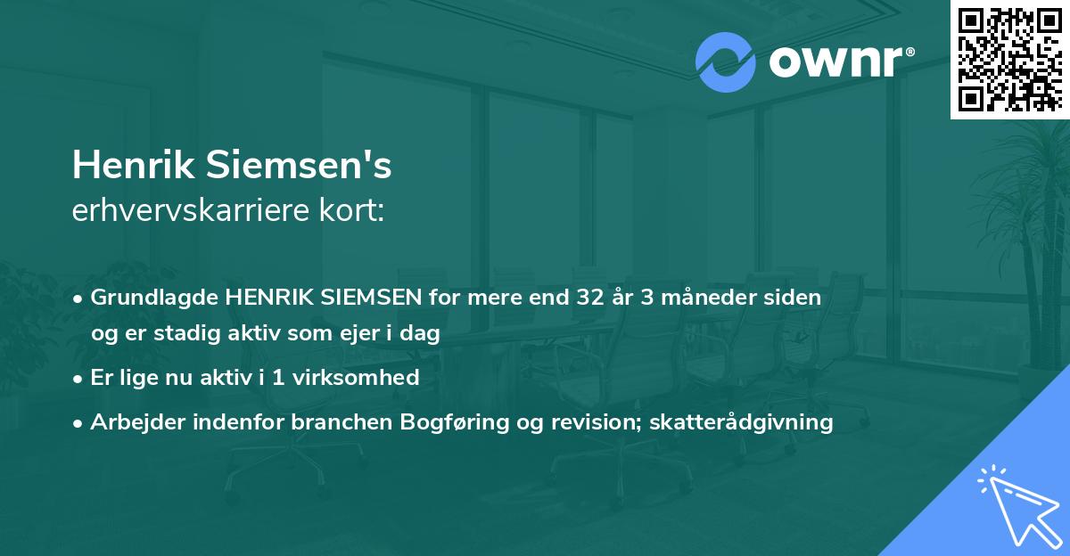 Henrik Siemsen's erhvervskarriere kort