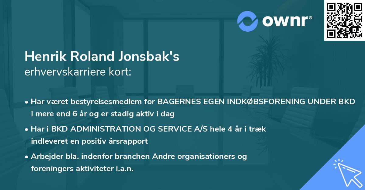 Henrik Roland Jonsbak's erhvervskarriere kort