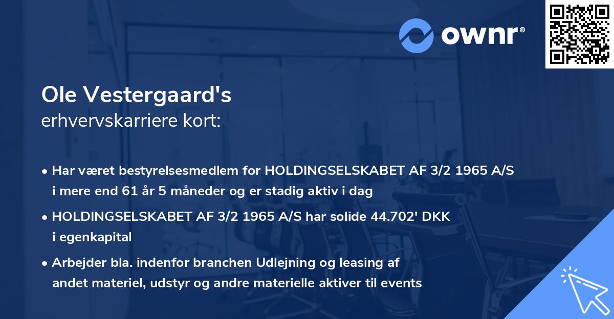 Ole Vestergaard's erhvervskarriere kort