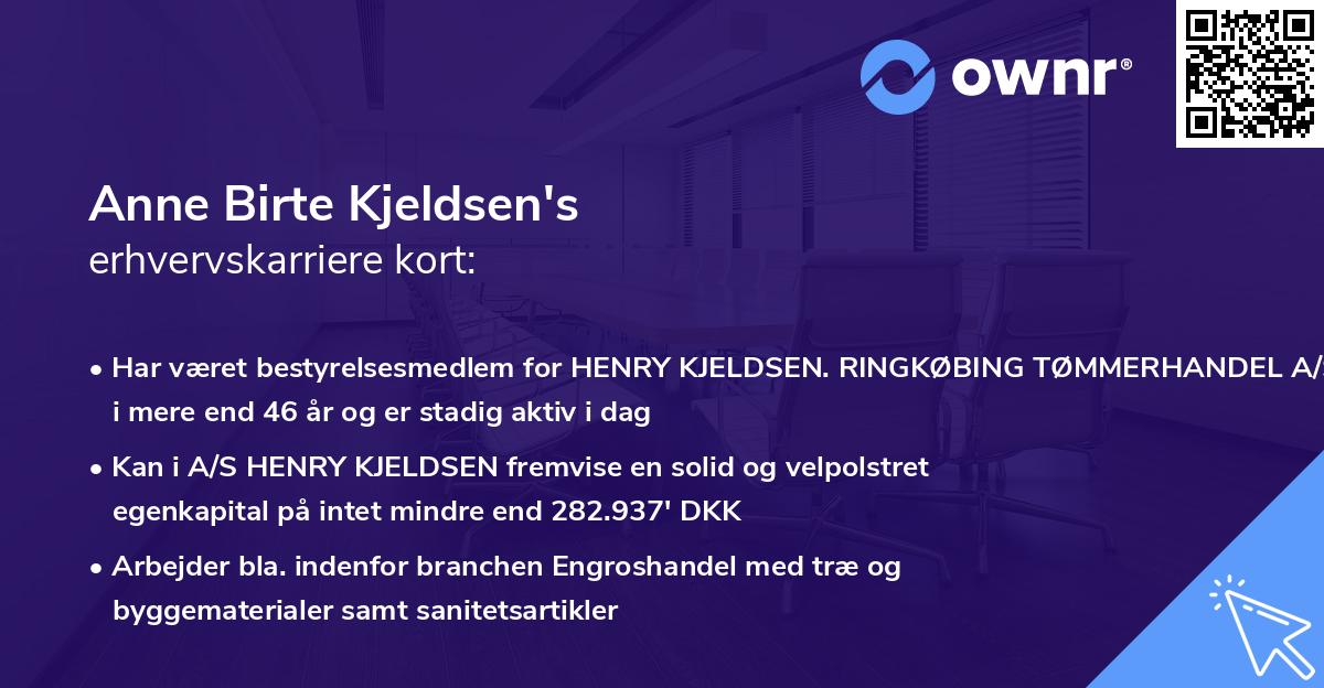 Anne Birte Kjeldsen's erhvervskarriere kort