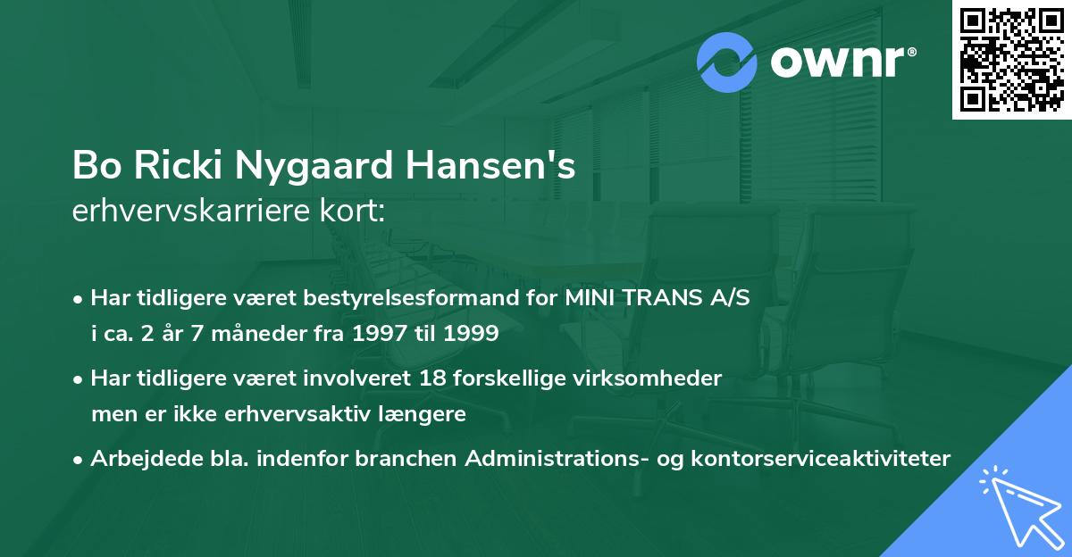 Bo Ricki Nygaard Hansen's erhvervskarriere kort