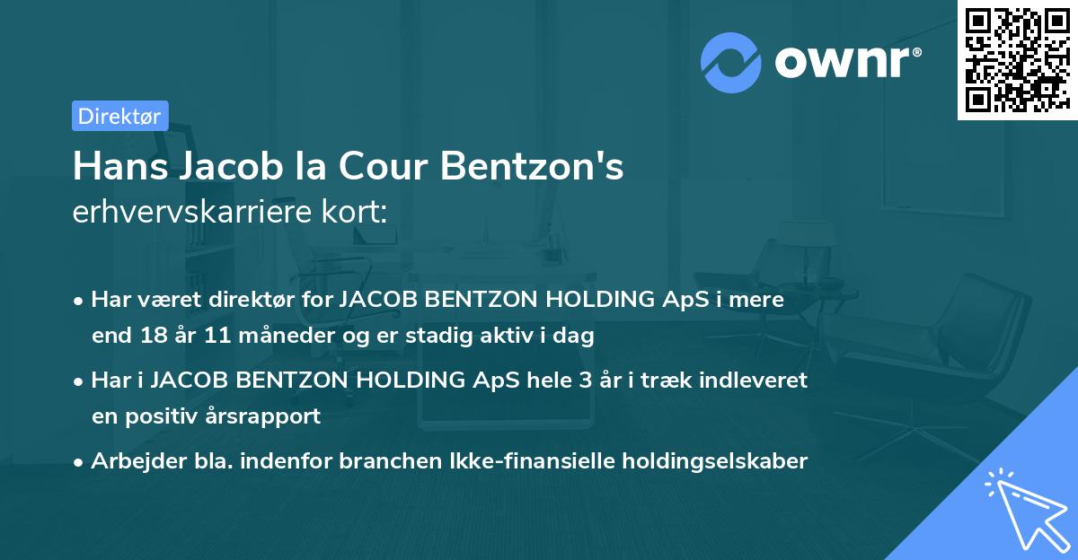Hans Jacob la Cour Bentzon's erhvervskarriere kort