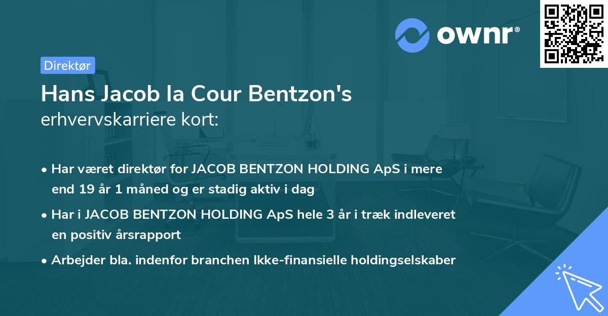 Hans Jacob la Cour Bentzon's erhvervskarriere kort
