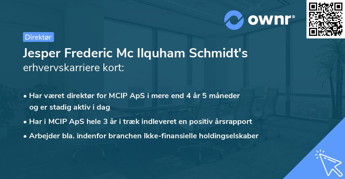 Jesper Frederic Mc Ilquham Schmidt's erhvervskarriere kort