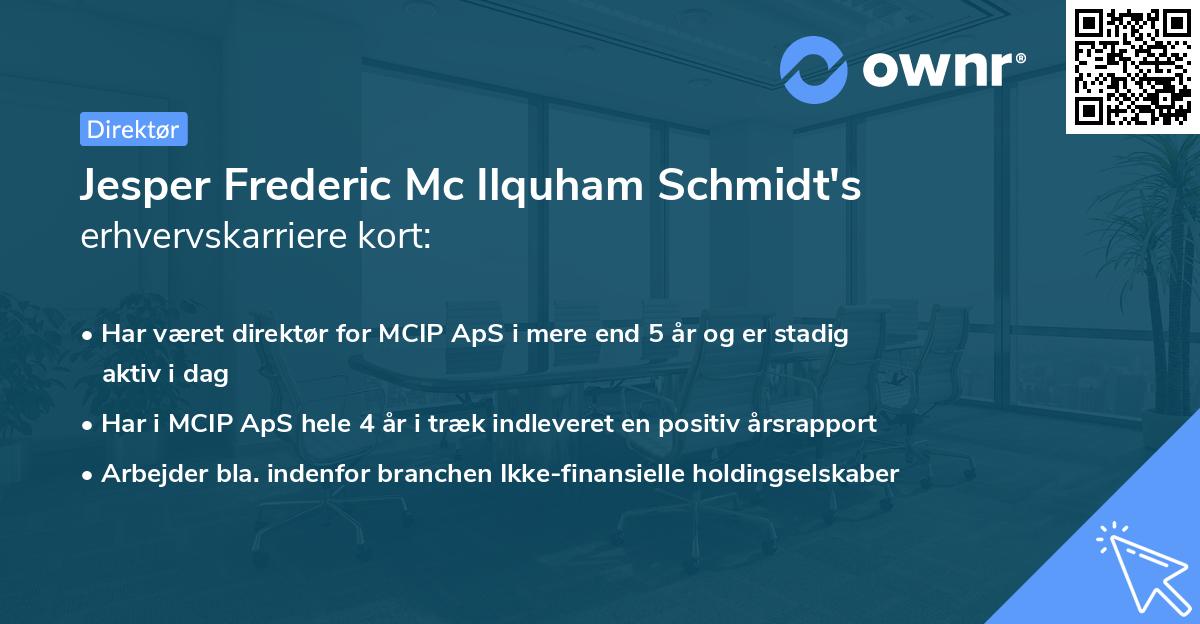 Jesper Frederic Mc Ilquham Schmidt's erhvervskarriere kort