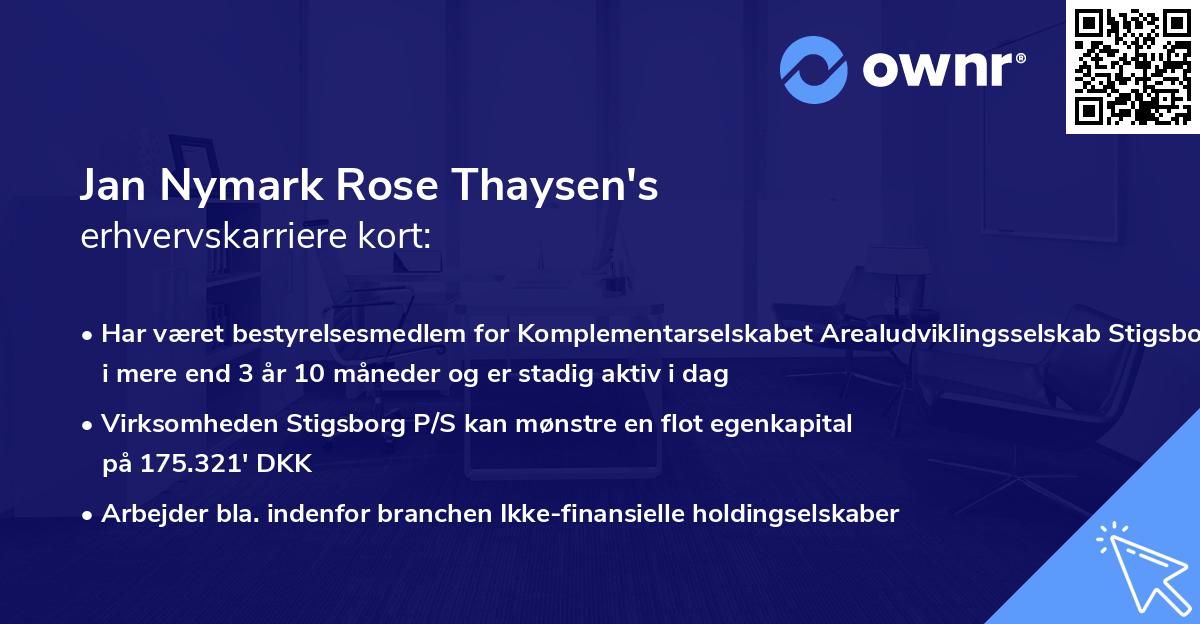 Jan Nymark Rose Thaysen's erhvervskarriere kort