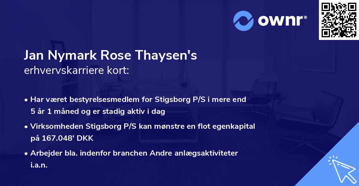 Jan Nymark Rose Thaysen's erhvervskarriere kort