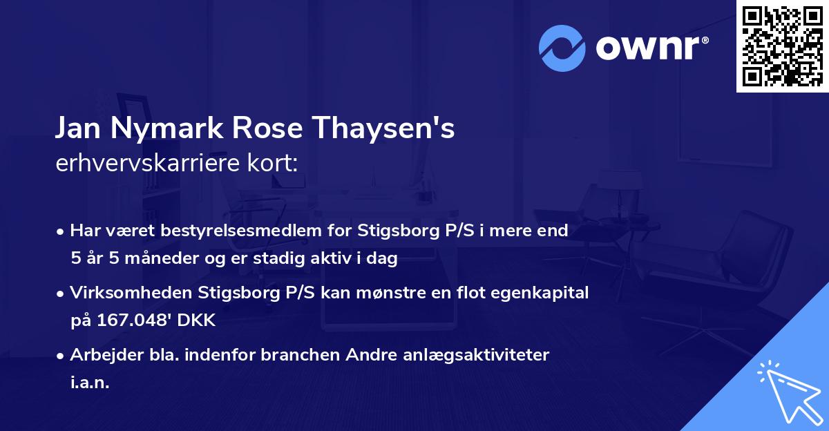 Jan Nymark Rose Thaysen's erhvervskarriere kort