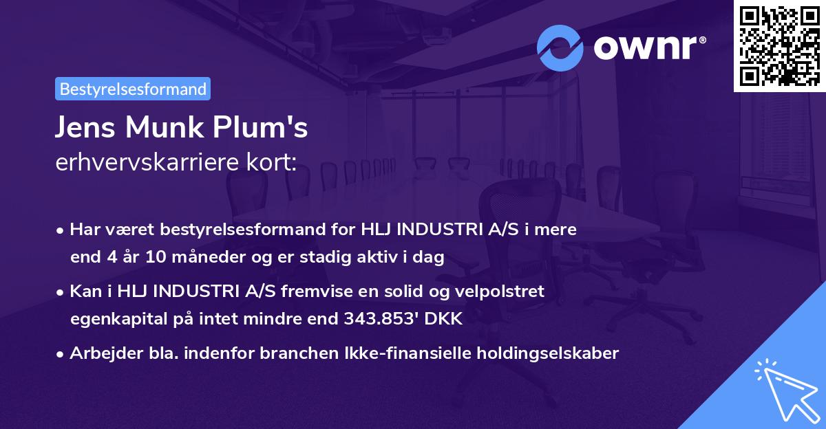 Jens Munk Plum's erhvervskarriere kort