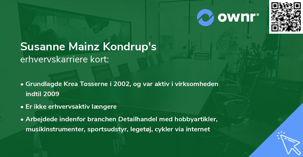 Susanne Mainz Kondrup's erhvervskarriere kort
