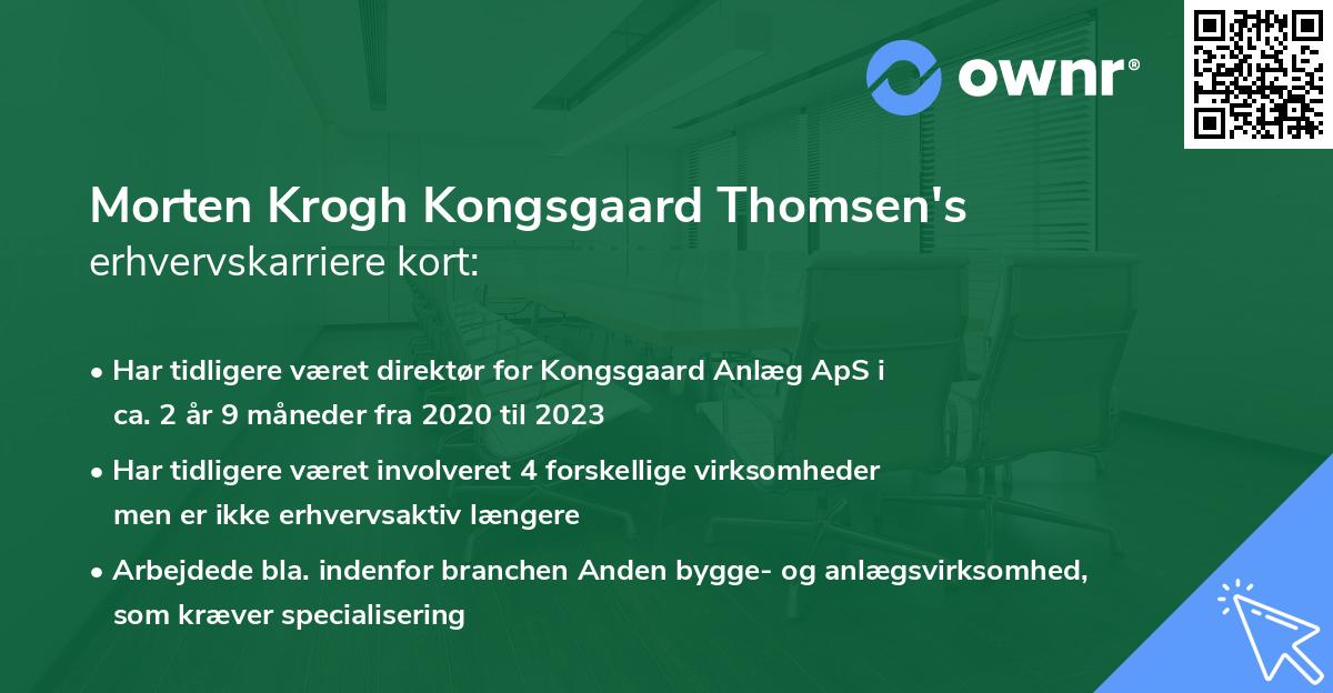 Morten Krogh Kongsgaard Thomsen's erhvervskarriere kort