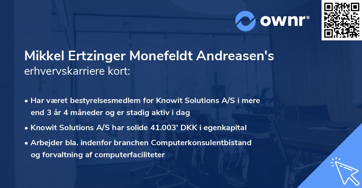 Mikkel Ertzinger Monefeldt Andreasen's erhvervskarriere kort
