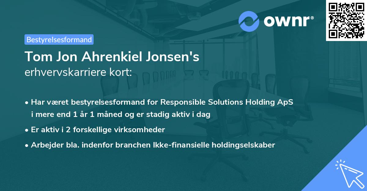 Tom Jon Ahrenkiel Jonsen's erhvervskarriere kort