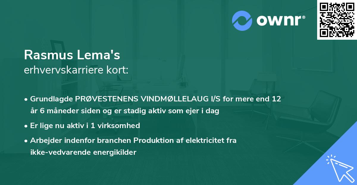 Rasmus Lema's erhvervskarriere kort