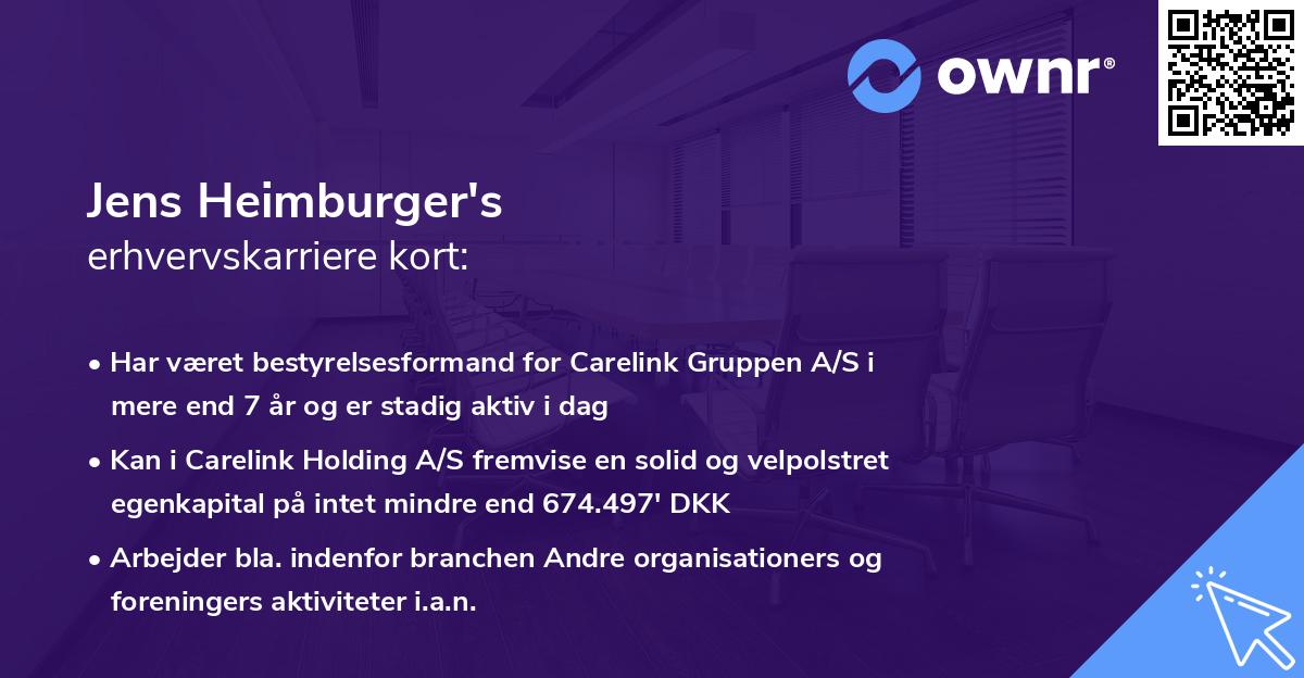 Jens Heimburger's erhvervskarriere kort