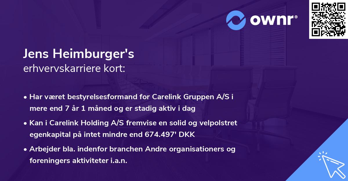 Jens Heimburger's erhvervskarriere kort
