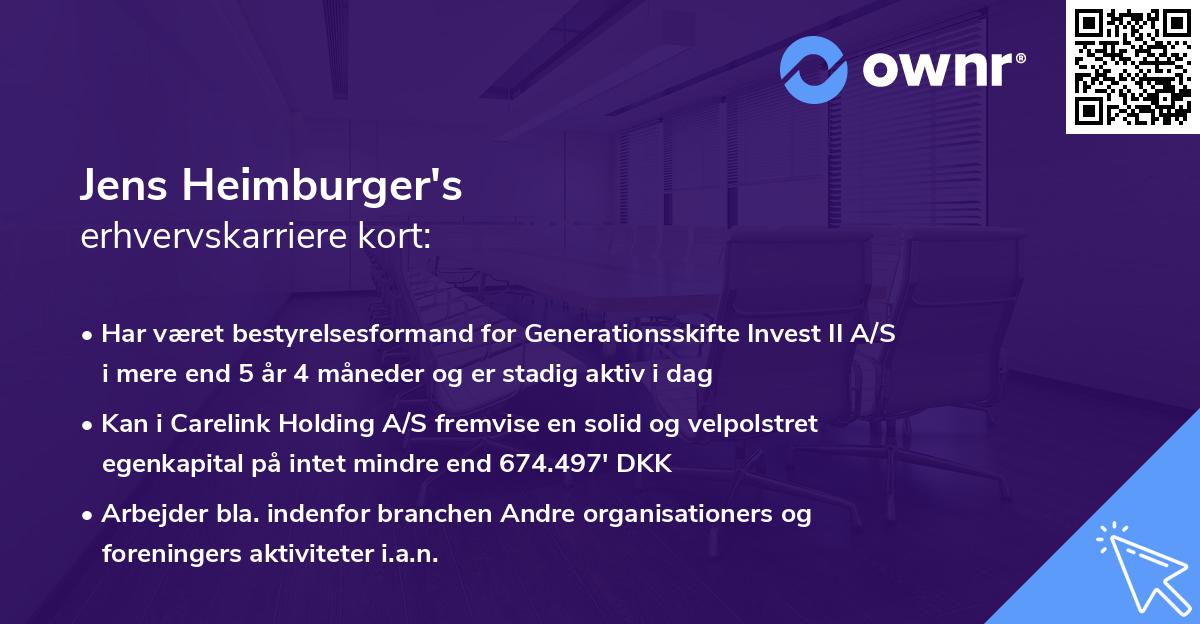 Jens Heimburger's erhvervskarriere kort