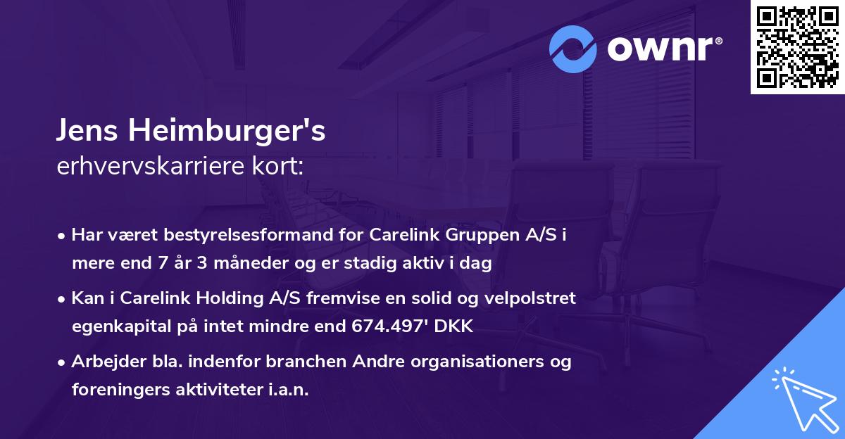 Jens Heimburger's erhvervskarriere kort