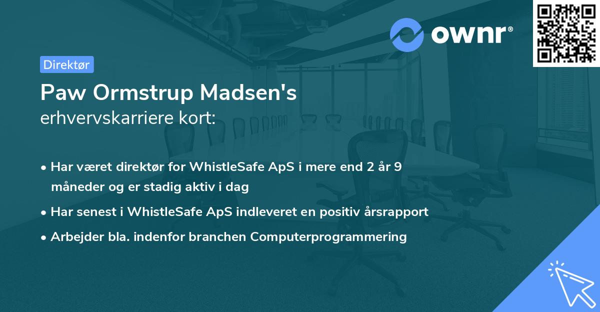 Paw Ormstrup Madsen's erhvervskarriere kort