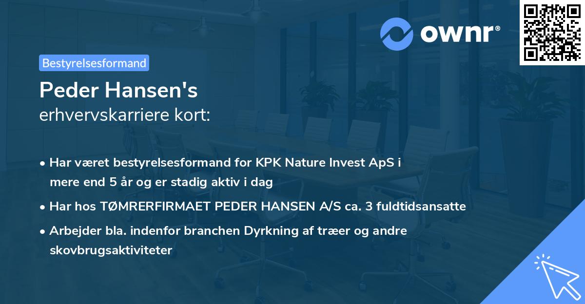 Peder Hansen's erhvervskarriere kort