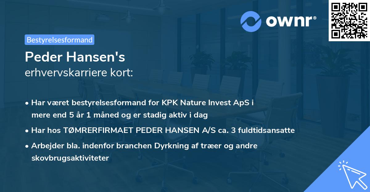 Peder Hansen's erhvervskarriere kort