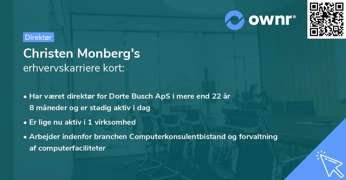Christen Monberg's erhvervskarriere kort