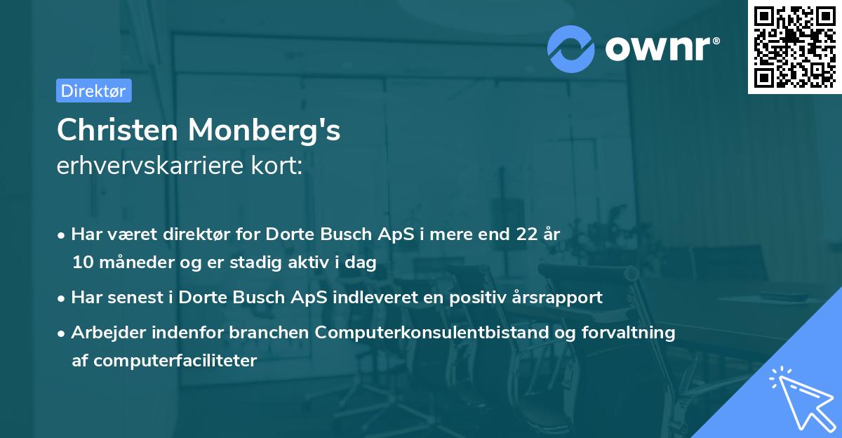 Christen Monberg's erhvervskarriere kort