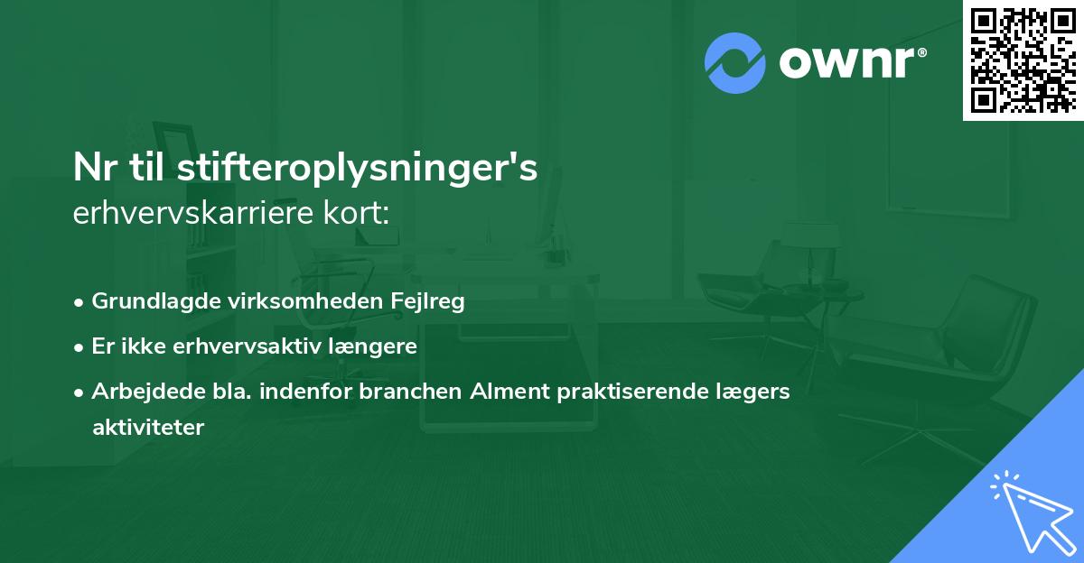 Nr til stifteroplysninger's erhvervskarriere kort