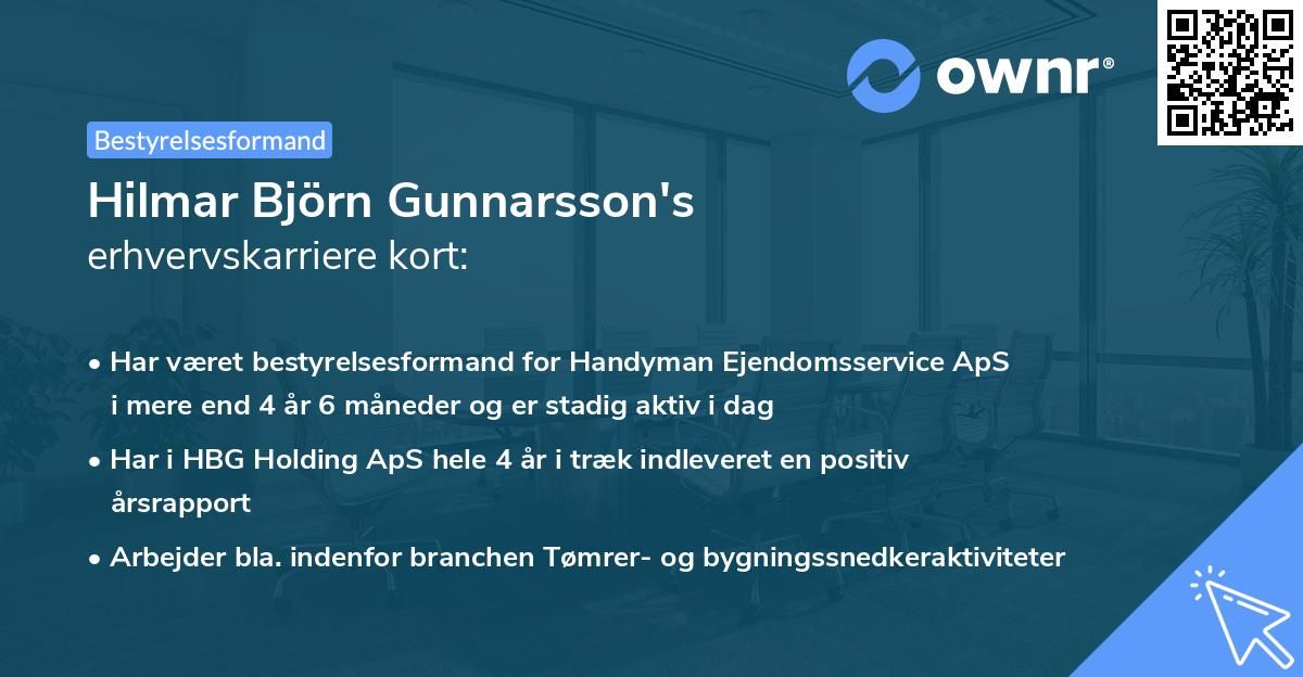Hilmar Björn Gunnarsson's erhvervskarriere kort