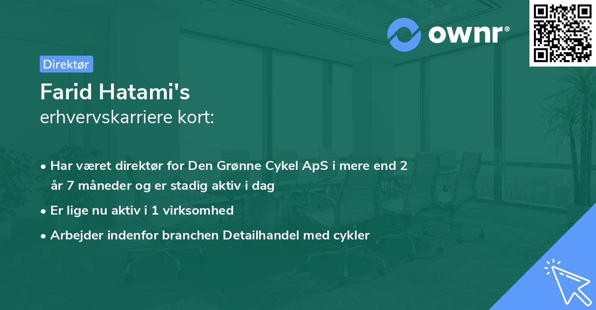 Farid Hatami's erhvervskarriere kort