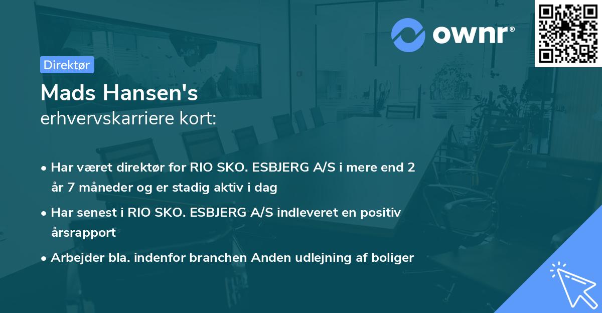 Mads Hansen's erhvervskarriere kort