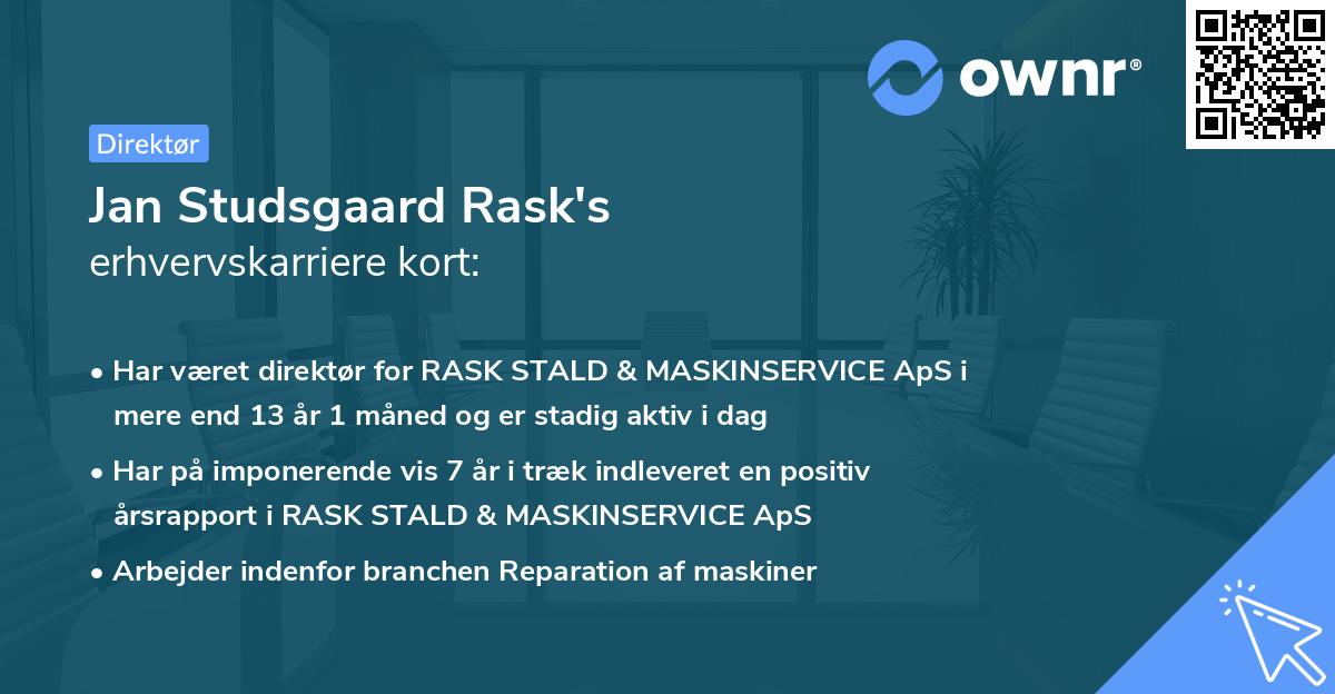 Jan Studsgaard Rask's erhvervskarriere kort