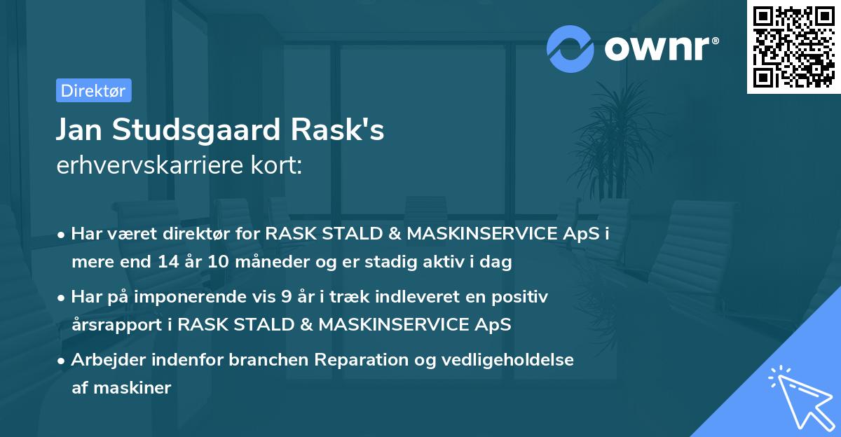 Jan Studsgaard Rask's erhvervskarriere kort