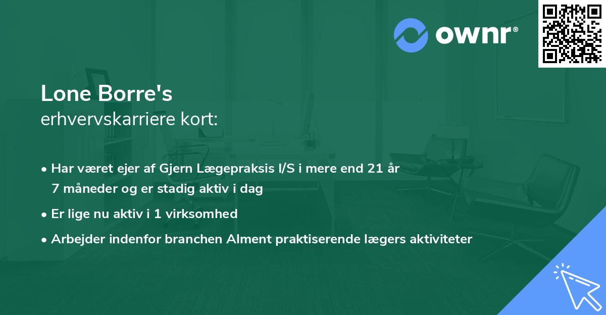 Lone Borre's erhvervskarriere kort