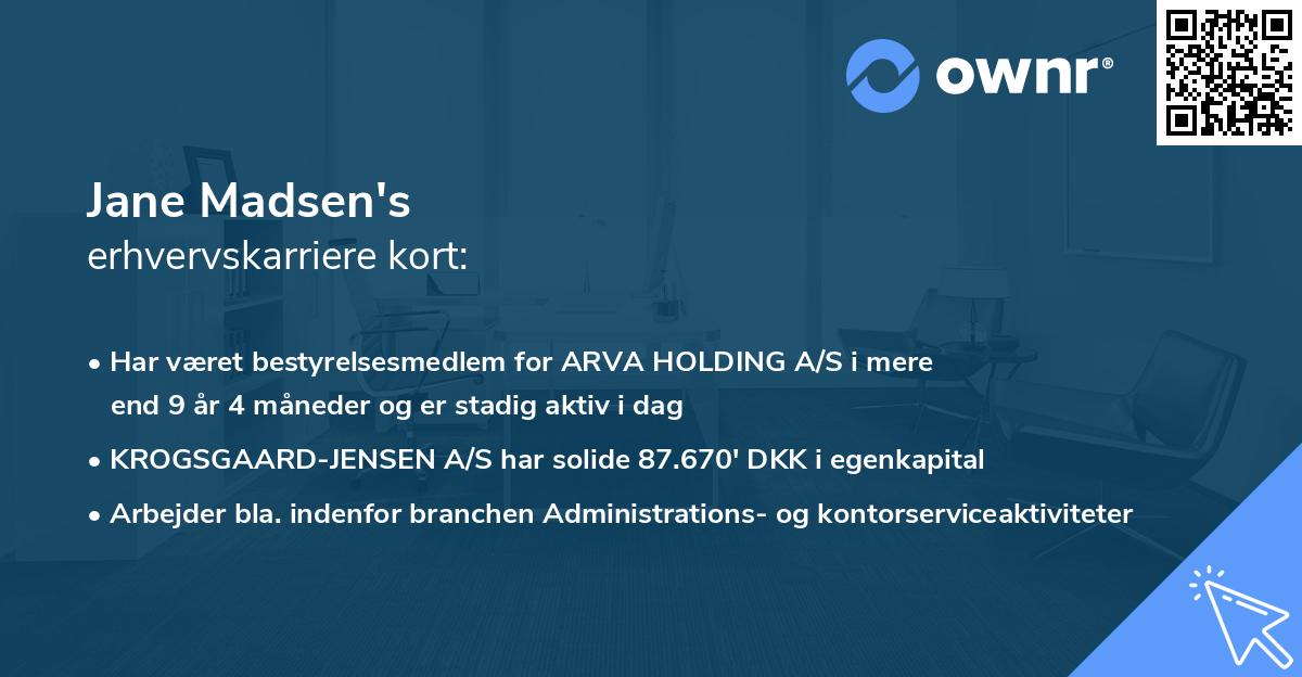 Jane Madsen's erhvervskarriere kort