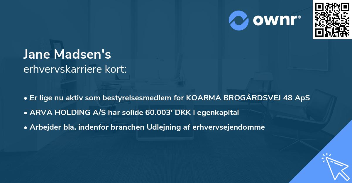 Jane Madsen's erhvervskarriere kort