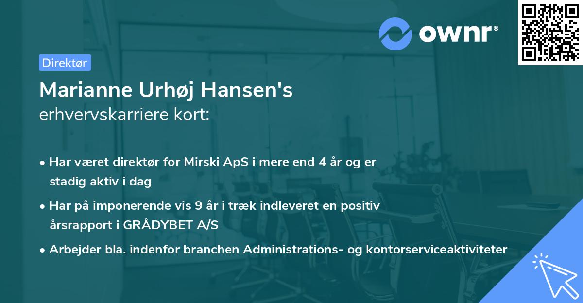 Marianne Urhøj Hansen's erhvervskarriere kort