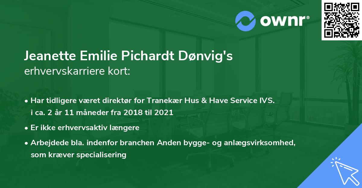 Jeanette Emilie Pichardt Dønvig's erhvervskarriere kort